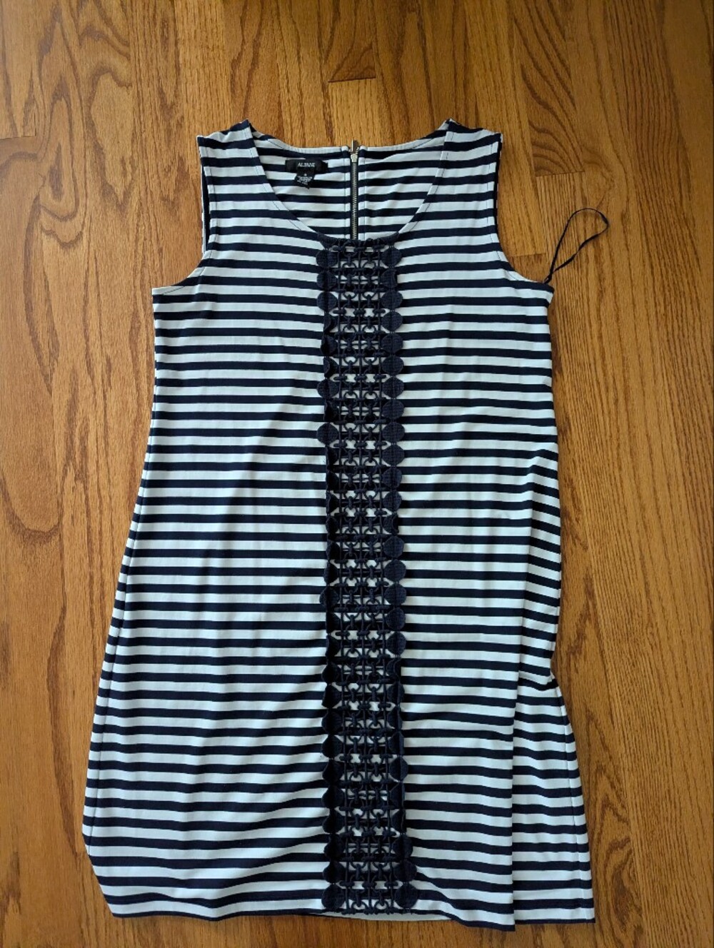 Alfani Navy & White Striped Sleeveless Tank Dress with Crochet Panel